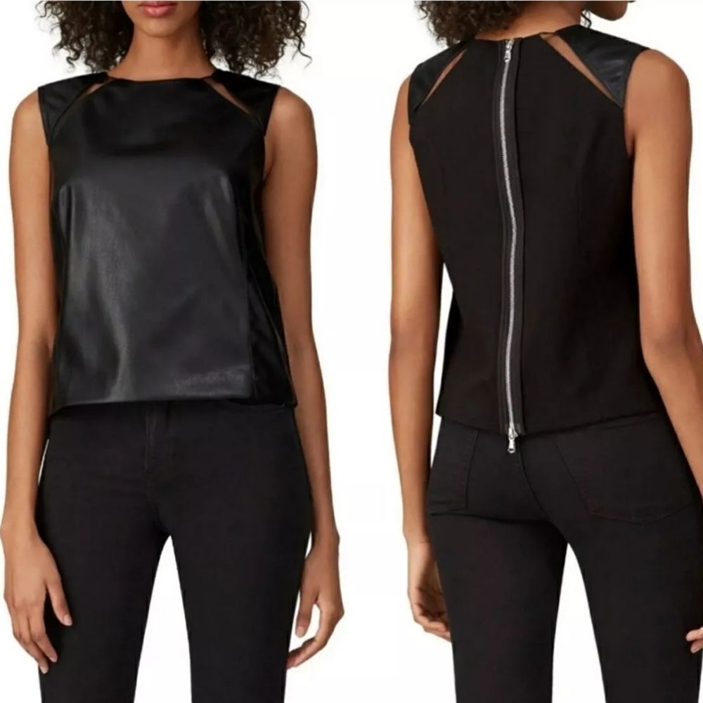 KF KaufmanFranco Collective Faux Leather Cutout Sleeveless Top Women's 14 Moto